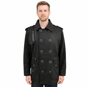 Affliction Black Premium Mens Double Breasted Pea‎ Coat Jacket Black Size Large